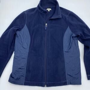 Talbots Fleece Jacket Quilted Sides Elbow Patches Full Zipper Navy Medium P‎